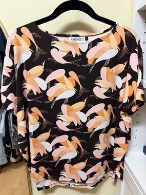 AVA SKY Koi Fish Print Short Sleeve Top